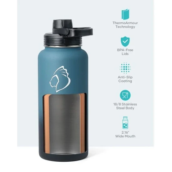 Buzio Trio Series Water Bottle with 3 Lids and Sleeve 1L - Indigo Crush